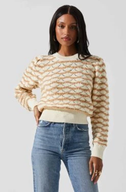 Jaylani Chevron Stripe Pointelle Sweater -Astr The Label Shop ACT17850 CREAMMOCHA 3