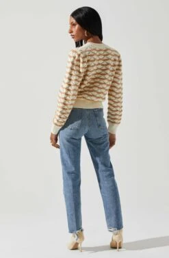 Jaylani Chevron Stripe Pointelle Sweater -Astr The Label Shop ACT17850 CREAMMOCHA 5