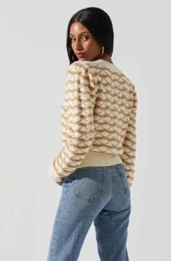 Jaylani Chevron Stripe Pointelle Sweater -Astr The Label Shop ACT17850 CREAMMOCHA 6