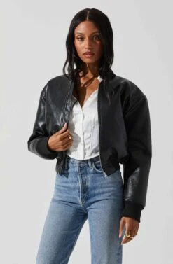 Avianna Faux Leather Bomber Jacket 16 Avianna Faux Leather Bomber Jacket -Astr The Label Shop ACT17852 BLACK 4