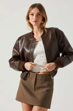Avianna Faux Leather Bomber Jacket 20 Avianna Faux Leather Bomber Jacket -Astr The Label Shop ACT17852 BROWN 3
