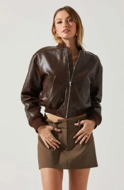 Avianna Faux Leather Bomber Jacket 22 Avianna Faux Leather Bomber Jacket -Astr The Label Shop ACT17852 BROWN 4