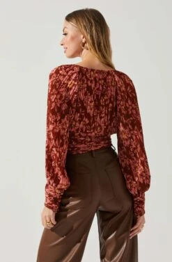 Pernilla Pleated Floral Puff Sleeve Top 25 Pernilla Pleated Floral Puff Sleeve Top -Astr The Label Shop ACT17858C RUSTFLORAL 5