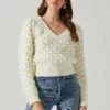 Bianca V Neck Pointelle Sweater -Astr The Label Shop ACT17869 CREAM 3