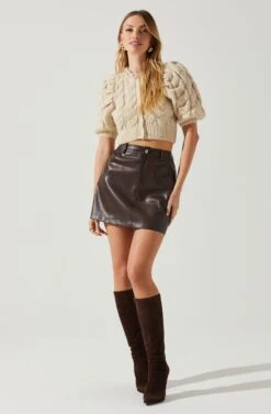 Aitana Pearl Embellished Cable Knit Short Sleeve Sweater 11 Aitana Pearl Embellished Cable Knit Short Sleeve Sweater -Astr The Label Shop ACT17877 CREAM 1