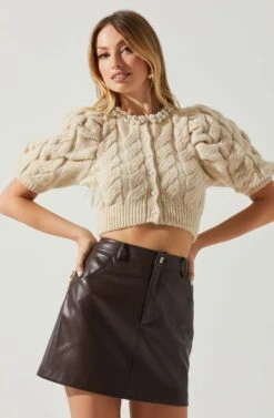 Aitana Pearl Embellished Cable Knit Short Sleeve Sweater 10 Aitana Pearl Embellished Cable Knit Short Sleeve Sweater -Astr The Label Shop ACT17877 CREAM 3
