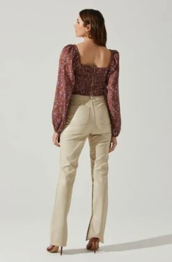 Penny Floral Puff Sleeve Top 12 Penny Floral Puff Sleeve Top -Astr The Label Shop ACT17882C BROWNPURPLEFLORAL 6