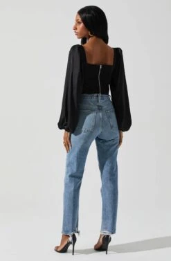 Penny Ruched Bust Long Sleeve Top 24 Penny Ruched Bust Long Sleeve Top -Astr The Label Shop ACT17882S BLACK 5