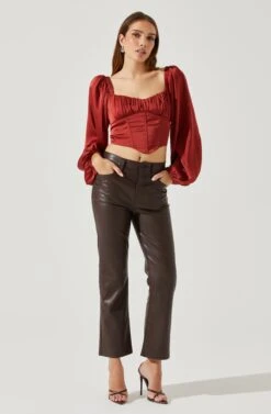 Penny Ruched Bust Long Sleeve Top 29 Penny Ruched Bust Long Sleeve Top -Astr The Label Shop ACT17882S RUST 1