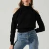 Tori Pearl Embellished Cold Shoulder Sweater -Astr The Label Shop ACT17885 BLACK 2