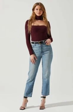 Izabella Turtleneck Cutout Sweater -Astr The Label Shop ACT17888 WINE 1