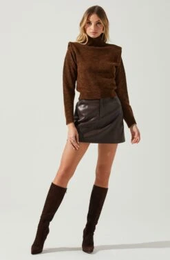 Daleyza Padded Shoulder Turtleneck Sweater -Astr The Label Shop ACT17899 BROWN 2
