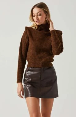 Daleyza Padded Shoulder Turtleneck Sweater -Astr The Label Shop ACT17899 BROWN 3
