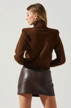 Daleyza Padded Shoulder Turtleneck Sweater -Astr The Label Shop ACT17899 BROWN 5