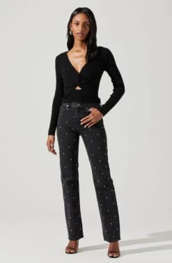 Rylee Twist Front Cutout Sweater -Astr The Label Shop ACT17919 BLACK 1