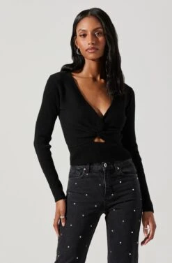 Rylee Twist Front Cutout Sweater -Astr The Label Shop ACT17919 BLACK 3