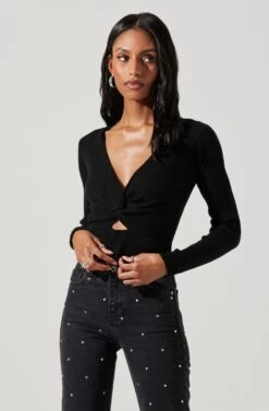 Rylee Twist Front Cutout Sweater -Astr The Label Shop ACT17919 BLACK 4
