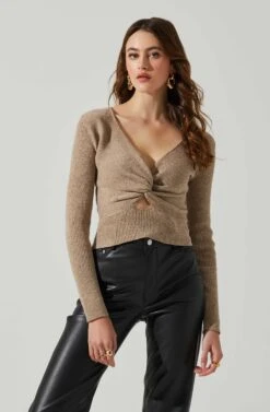 Rylee Twist Front Cutout Sweater -Astr The Label Shop ACT17919 TAUPE 4