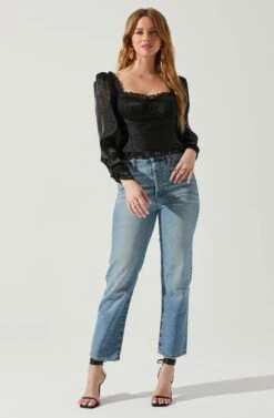 Junie Ruffle Square Neck Long Sleeve Top -Astr The Label Shop ACT17928 BLACK 1