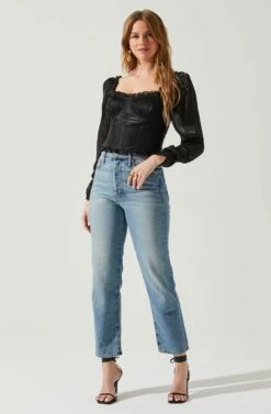 Junie Ruffle Square Neck Long Sleeve Top -Astr The Label Shop ACT17928 BLACK 2