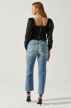 Junie Ruffle Square Neck Long Sleeve Top -Astr The Label Shop ACT17928 BLACK 5