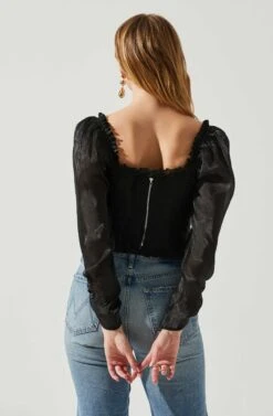 Junie Ruffle Square Neck Long Sleeve Top -Astr The Label Shop ACT17928 BLACK 6