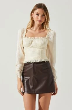 Junie Ruffle Square Neck Long Sleeve Top -Astr The Label Shop ACT17928 CHAMPAGNE 3