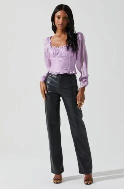 Junie Ruffle Square Neck Long Sleeve Top -Astr The Label Shop ACT17928 LAVENDER 2