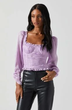 Junie Ruffle Square Neck Long Sleeve Top -Astr The Label Shop ACT17928 LAVENDER 3