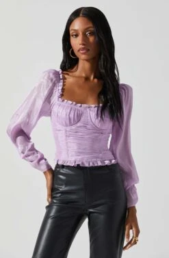 Junie Ruffle Square Neck Long Sleeve Top -Astr The Label Shop ACT17928 LAVENDER 4