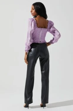 Junie Ruffle Square Neck Long Sleeve Top -Astr The Label Shop ACT17928 LAVENDER 5