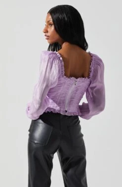 Junie Ruffle Square Neck Long Sleeve Top -Astr The Label Shop ACT17928 LAVENDER 6