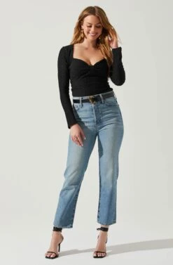 Ren Textured Sweetheart Long Sleeve Top -Astr The Label Shop ACT17975 BLACK 2