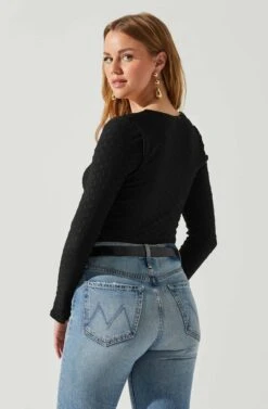 Ren Textured Sweetheart Long Sleeve Top -Astr The Label Shop ACT17975 BLACK 6