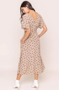 Dolman Button Front Midi Dress -Astr The Label Shop ADR100268 TAUPE BLACK MULTI FLORAL 4AAA