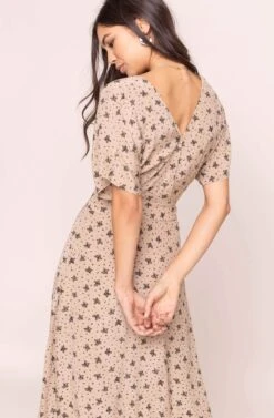 Dolman Button Front Midi Dress -Astr The Label Shop ADR100268 TAUPE BLACK MULTI FLORAL 6AA