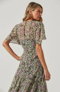 Flutter Sleeve Asymmetrical Floral Maxi Dress 37 Flutter Sleeve Asymmetrical Floral Maxi Dress -Astr The Label Shop ADR100436 BLACKDAISYFLORAL 6