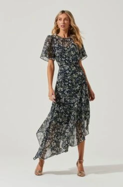 Flutter Sleeve Asymmetrical Floral Maxi Dress 40 Flutter Sleeve Asymmetrical Floral Maxi Dress -Astr The Label Shop ADR100436 BLUEGREENFLORAL 2 297063db d831 4726 9eec 6a7ca9e50260