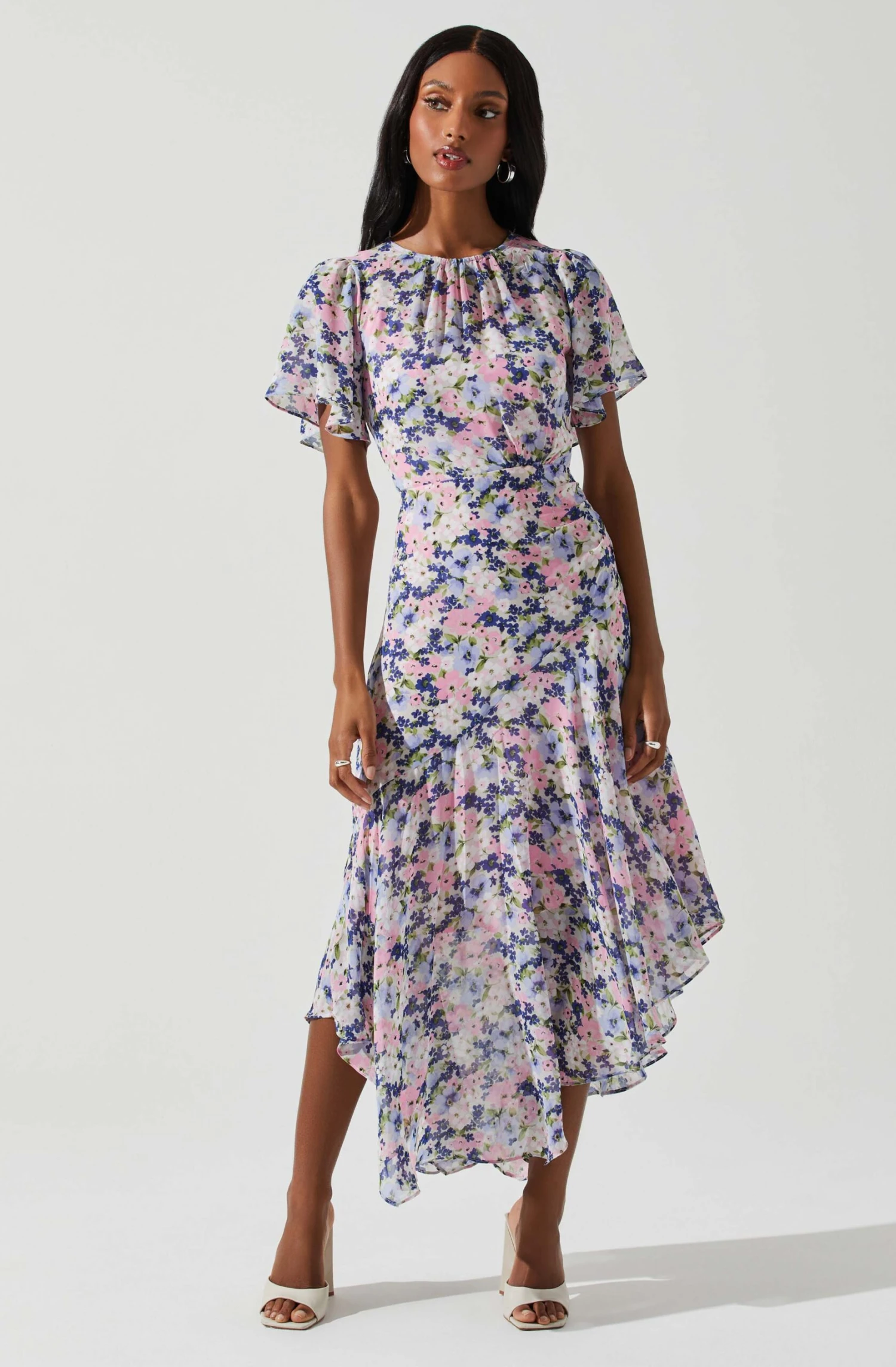 Flutter Sleeve Asymmetrical Floral Maxi Dress 3 Flutter Sleeve Asymmetrical Floral Maxi Dress
