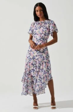 Flutter Sleeve Asymmetrical Floral Maxi Dress 24 Flutter Sleeve Asymmetrical Floral Maxi Dress -Astr The Label Shop ADR100436 PINKBLUEFLORAL 2