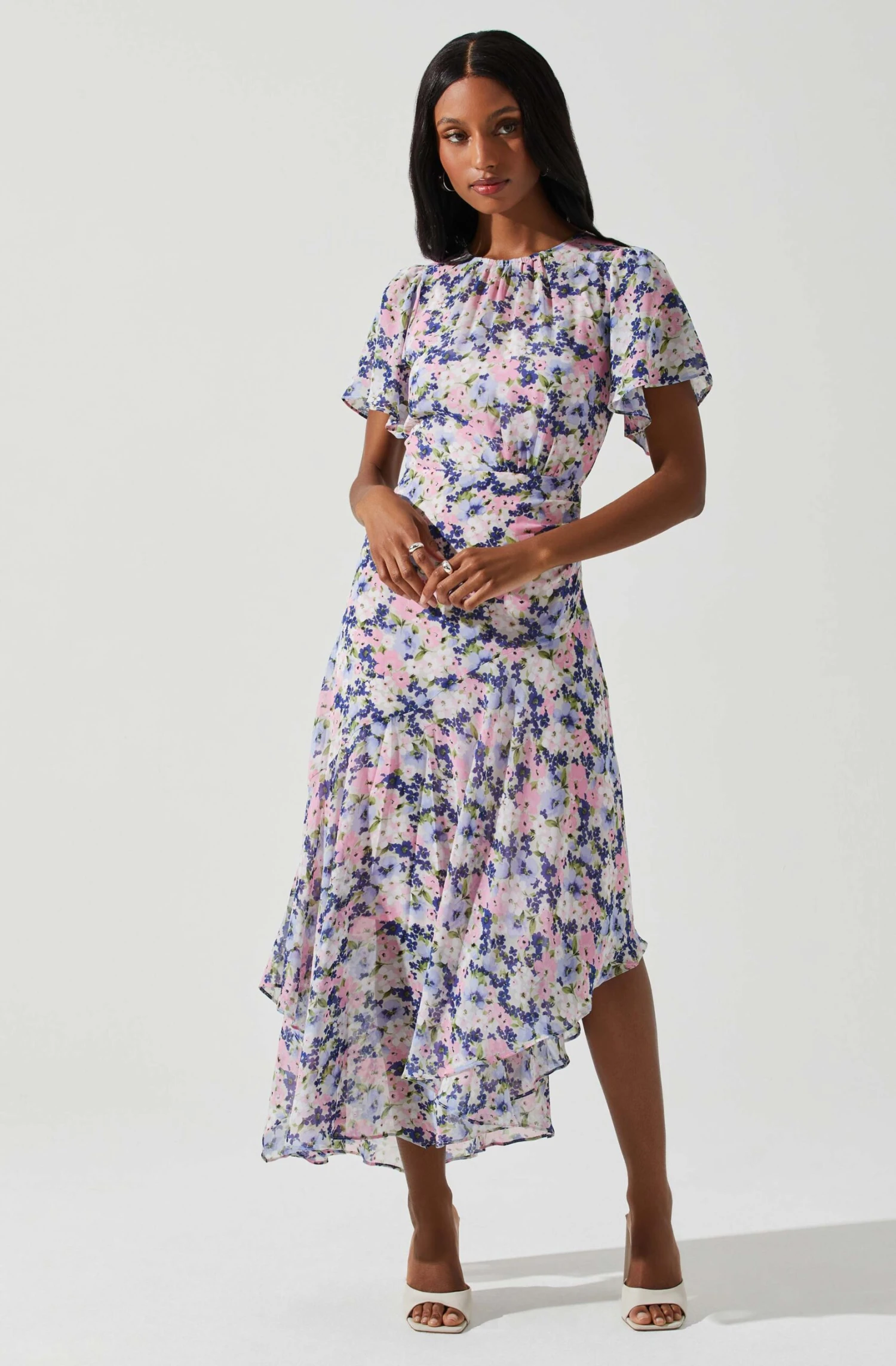 Flutter Sleeve Asymmetrical Floral Maxi Dress 5 Flutter Sleeve Asymmetrical Floral Maxi Dress - Image 3