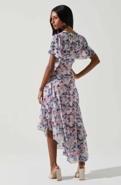 Flutter Sleeve Asymmetrical Floral Maxi Dress 27 Flutter Sleeve Asymmetrical Floral Maxi Dress -Astr The Label Shop ADR100436 PINKBLUEFLORAL 5