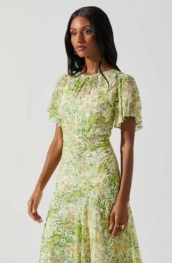Flutter Sleeve Asymmetrical Floral Maxi Dress 31 Flutter Sleeve Asymmetrical Floral Maxi Dress -Astr The Label Shop ADR100436 YELLOWGREENFLORAL 3