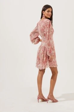 Floral Long Sleeve Plisse Wrap Front Dress 9 Floral Long Sleeve Plisse Wrap Front Dress -Astr The Label Shop ADR100551 CORALMULTIFLORAL 1 5