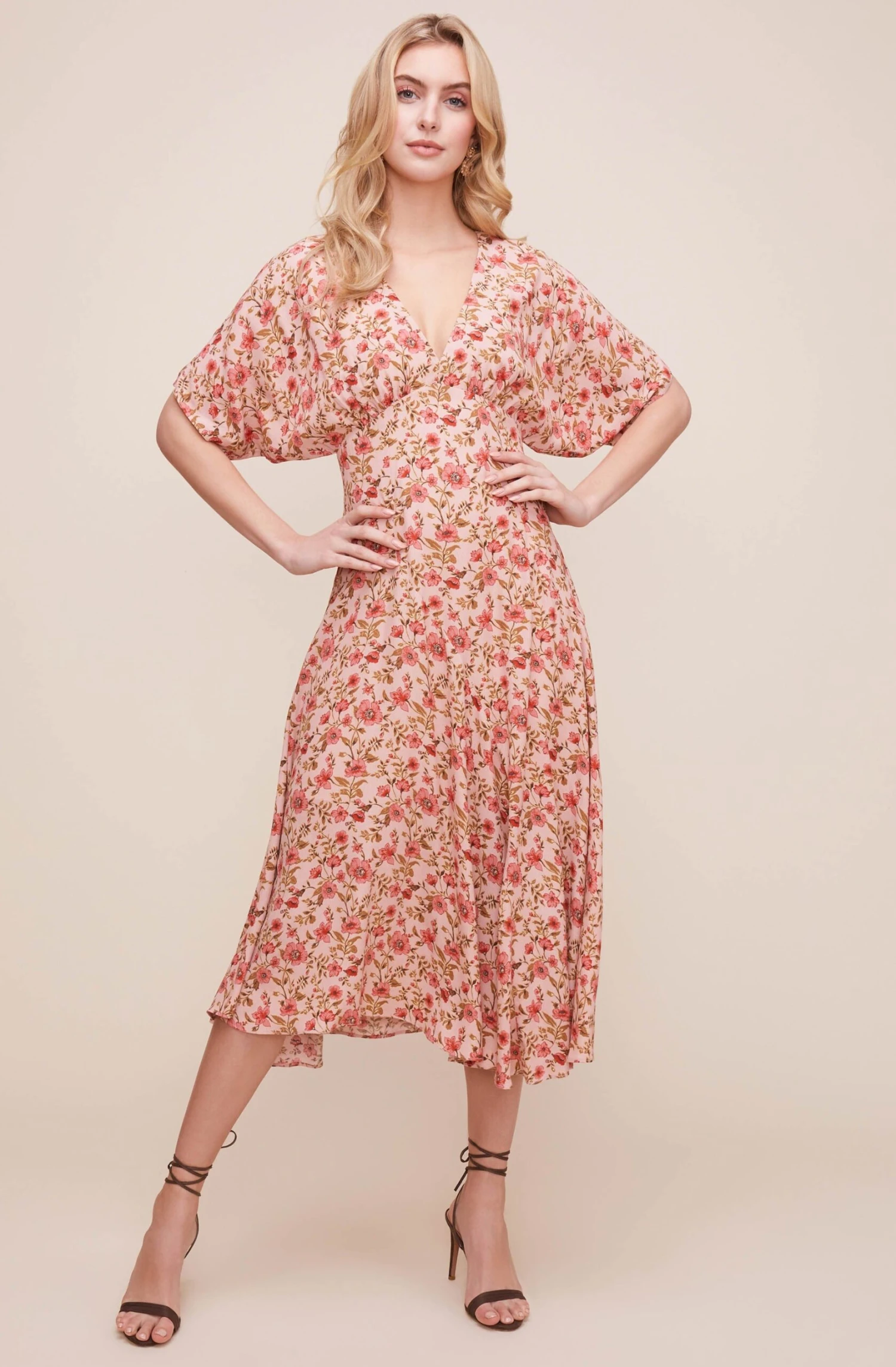 Dolman V Neck Floral Midi Dress 5 Dolman V Neck Floral Midi Dress - Image 3