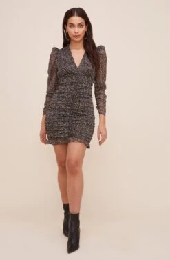 Ruched Front Long Sleeve Dress -Astr The Label Shop ADR100730 BLACKDITSYMULTI 1