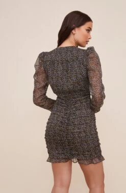 Ruched Front Long Sleeve Dress -Astr The Label Shop ADR100730 BLACKDITSYMULTI 6