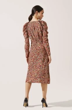 Ruched Sleeve Floral Midi -Astr The Label Shop ADR100758 BLACK REDMULTIFLORAL 4