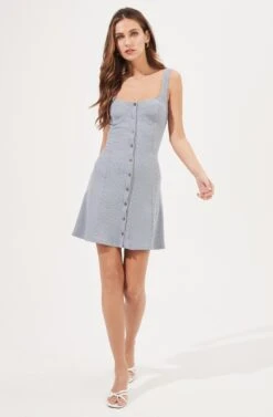 Serafina Ribbed Knit Button Down Dress -Astr The Label Shop ADR100868 BLUE GREY 1