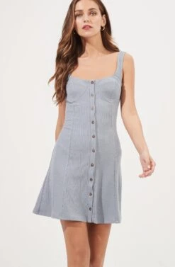 Serafina Ribbed Knit Button Down Dress -Astr The Label Shop ADR100868 BLUE GREY 2